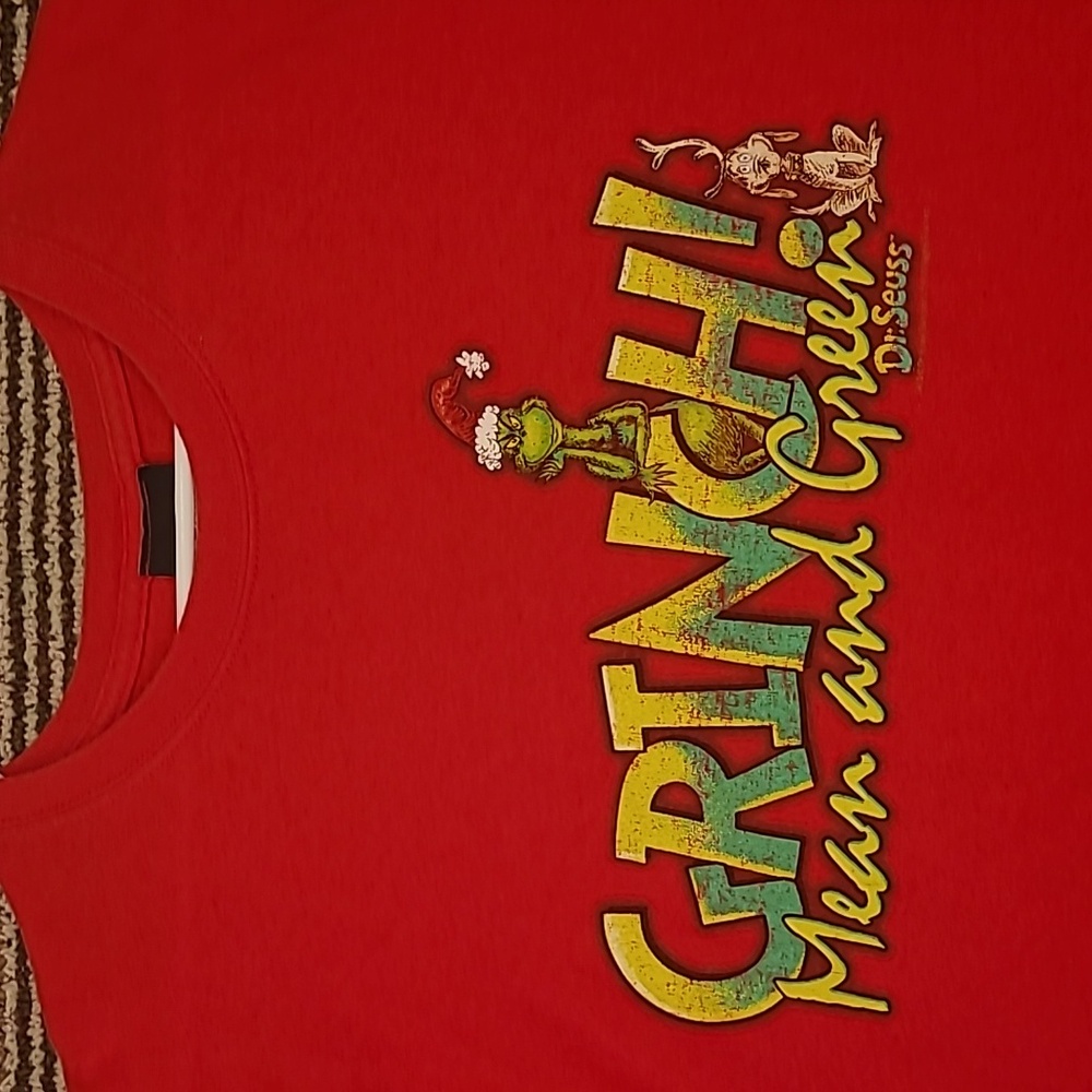THE GRINCH Dr Seuss Mean and Green Christmas Red Cotton T Shirt Mens XL 2001 Y2K